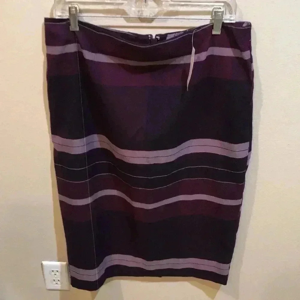 NWT 7th AVENUE DESIGN STUDIO/NEW YORK & COMPANY PURPLE STRIPED PENCIL SKIRT-14